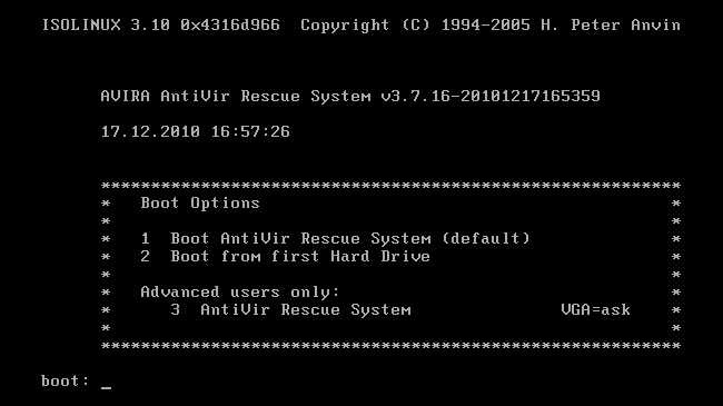 Using Avira Rescue CD Using Avira Rescue CD