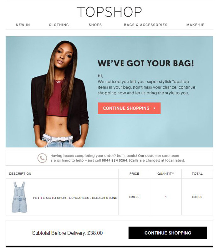 Top Shops's Cart abandonment email