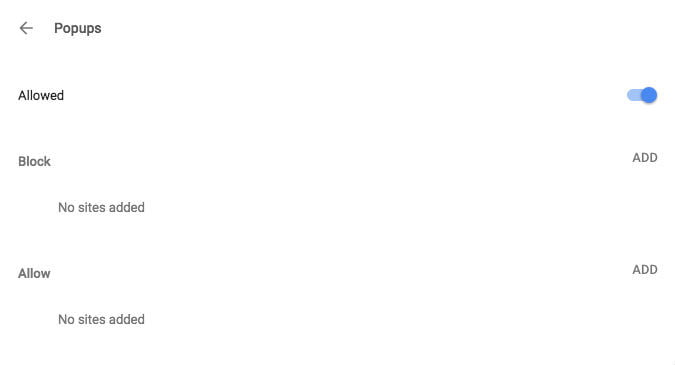 Chrome Popups Allowed