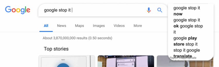 Google search bug has search options crawling off the web page