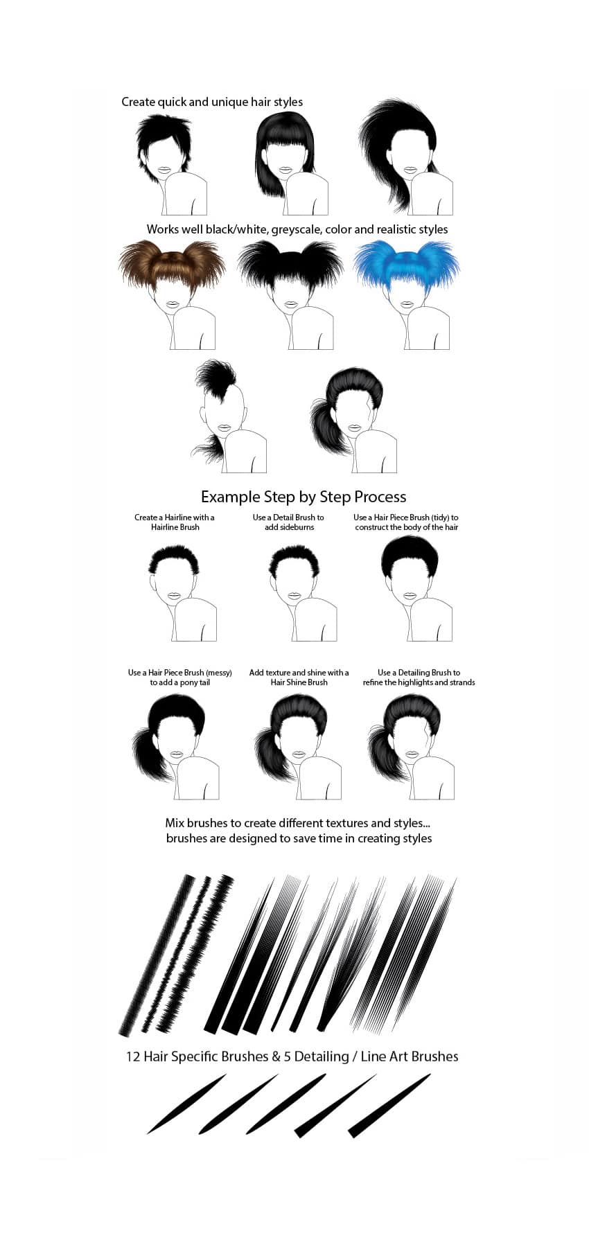 Easy Hair borstels voor Adobe Illustrator