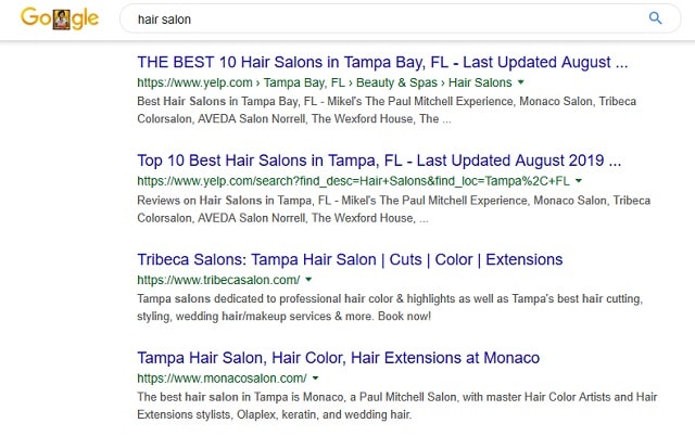 Local SEO Google Hair Salon Search Results