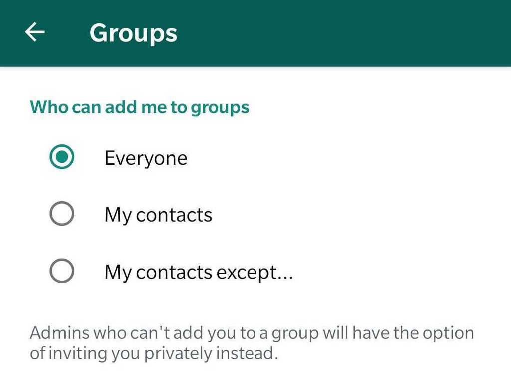 A new WhatsApp update in the group privacy section.