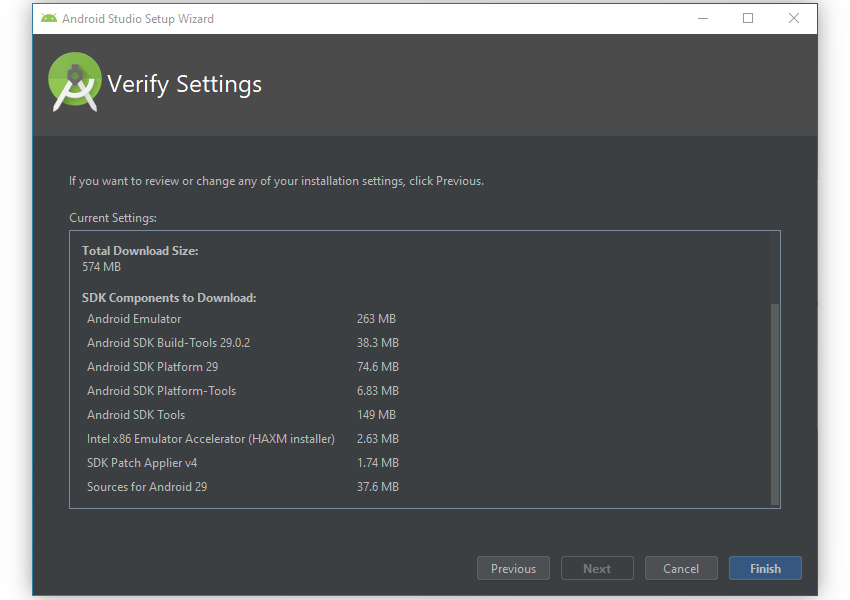 Verify SDK components to be installed