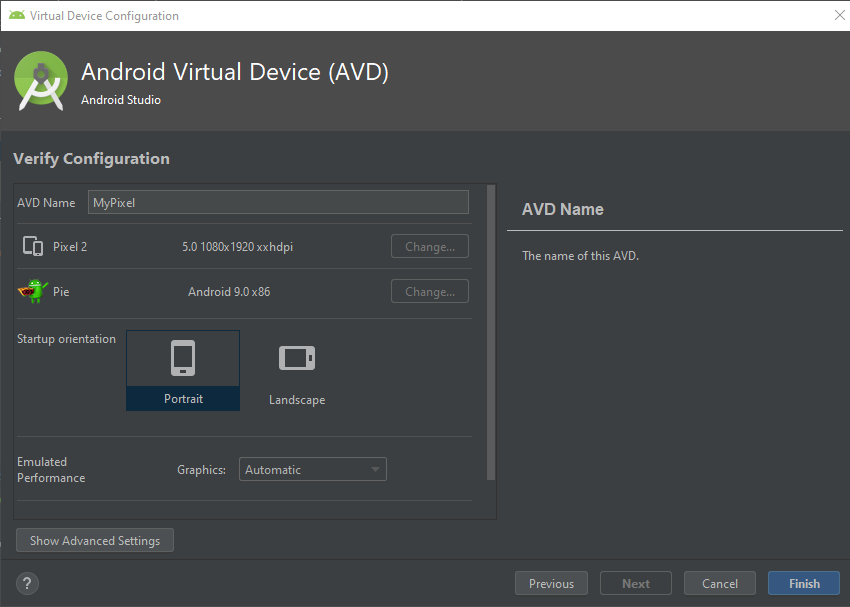 Giving a name to the AVD