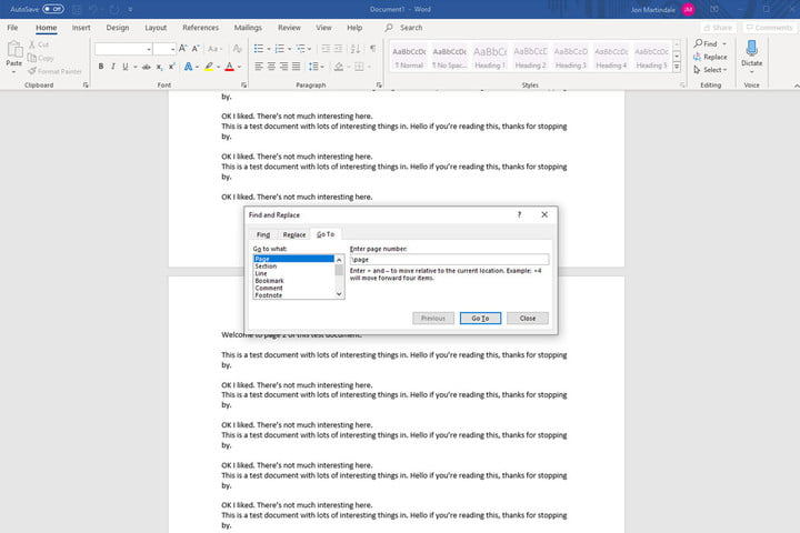 Delete a page in Word