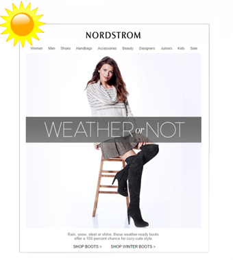 Nordstrom female boots dynamic email based on weather - Content marketing 2020