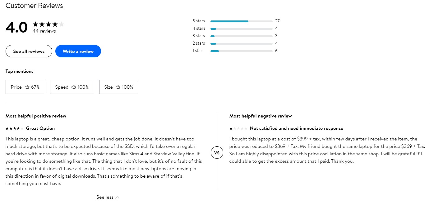 Product reviews and ratings