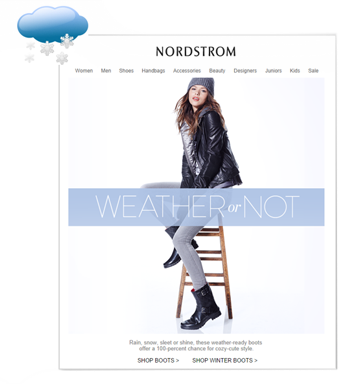 Nordstrom female boots dynamic email based on weather - Content marketing 2020