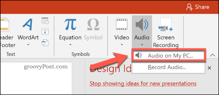 Inserting an audio file into a PowerPoint presentation