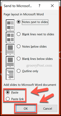 Formatting options for handouts in PowerPoint