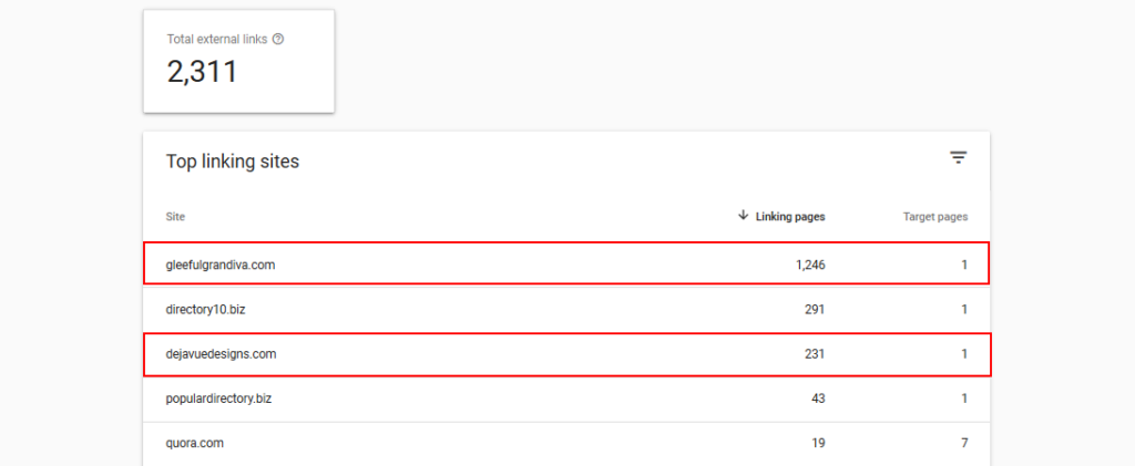 Google search console top linking sites blog comments