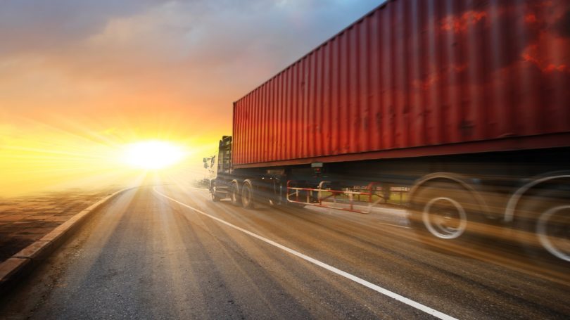 Commercial Truck Driver Road Sunset Horizon