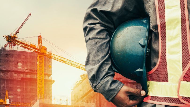 Construction Worker Helmet Location Site Crane