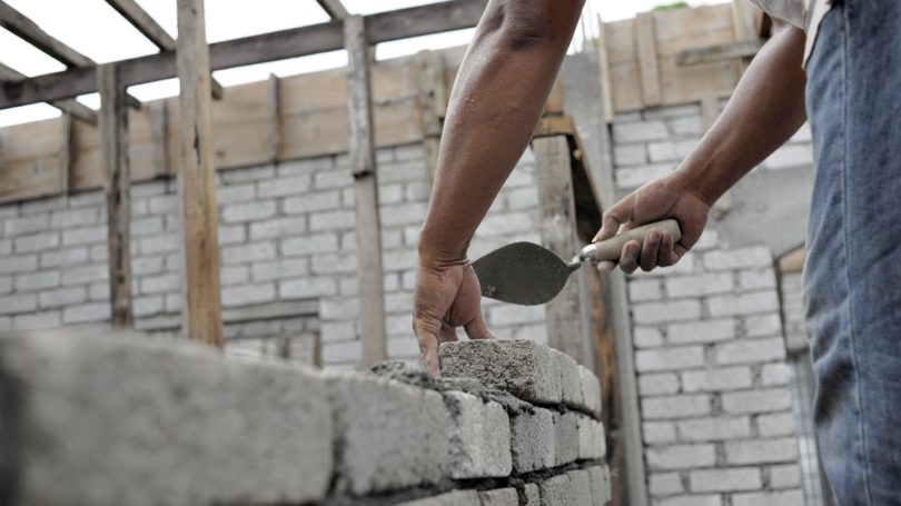Cement Brick Masonry Worker Building Home