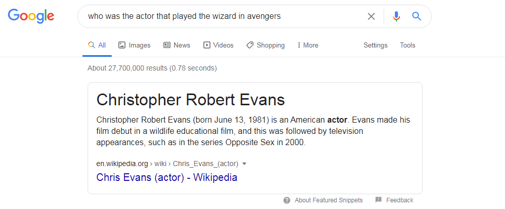 chris evans google search screenshot