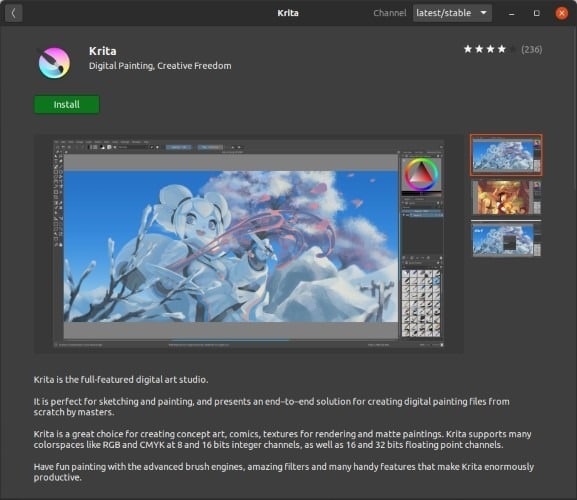 Install Latest Krita In Ubuntu Snap Click Install Install Latest Krita In Ubuntu Snap Click Install