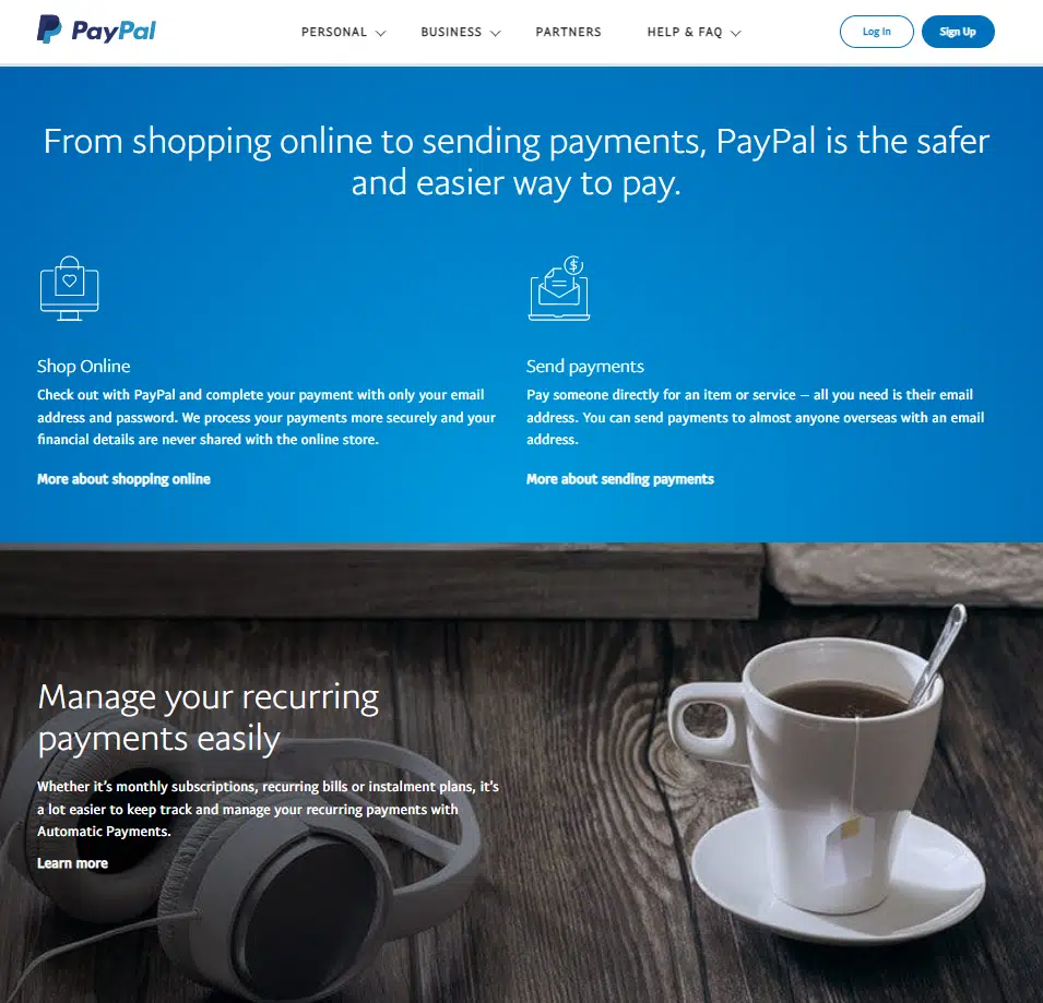 Website branding examples – Tech- PayPal