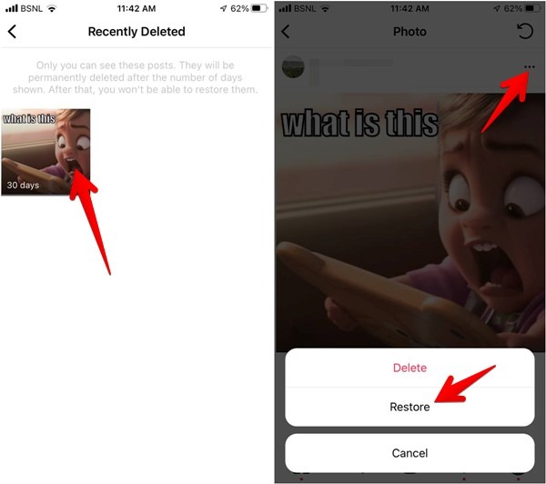 Instagram Carousel Recently Deleted Restore