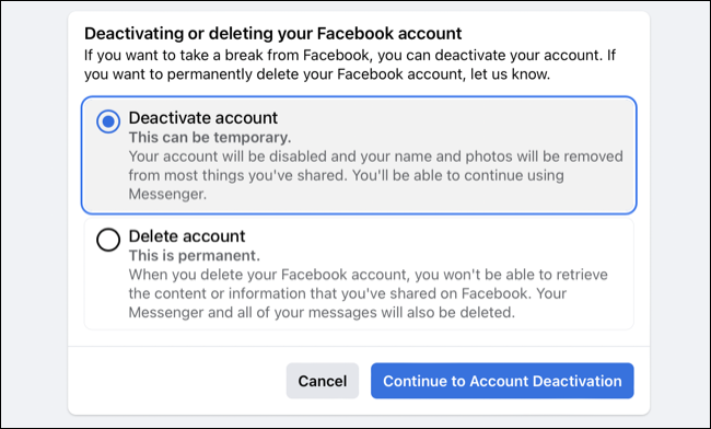 Deactivate your Facebook account