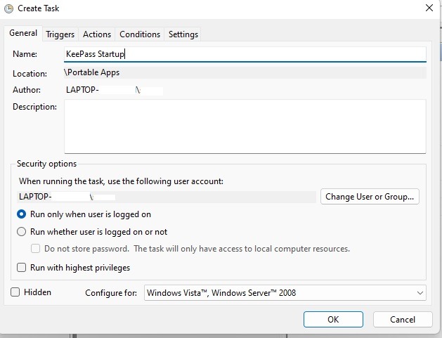 Add Portable Apps To Windows Startup Task Scheduler Create General