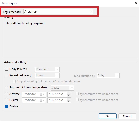 Add Portable Apps To Windows Startup Task Scheduler Create Trigger Startup