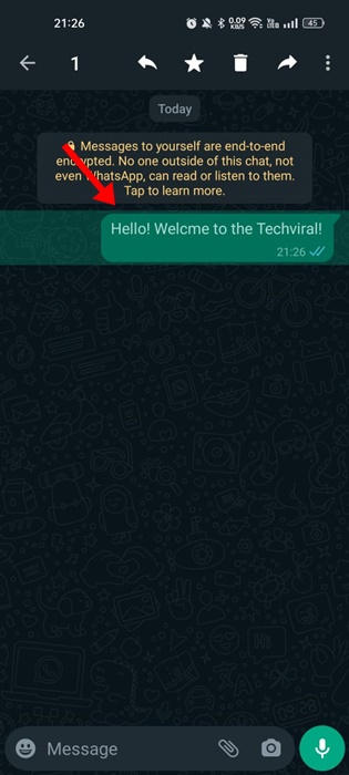 long press on the message