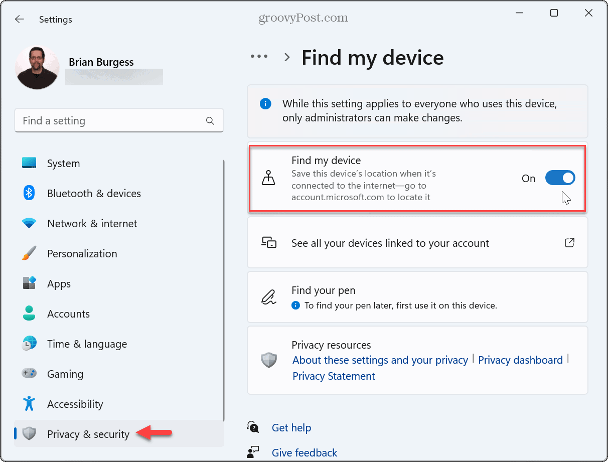 Find My Device on Windows 11