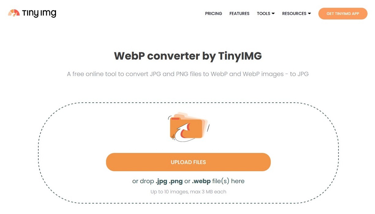 Tinyimg convertor page overview.