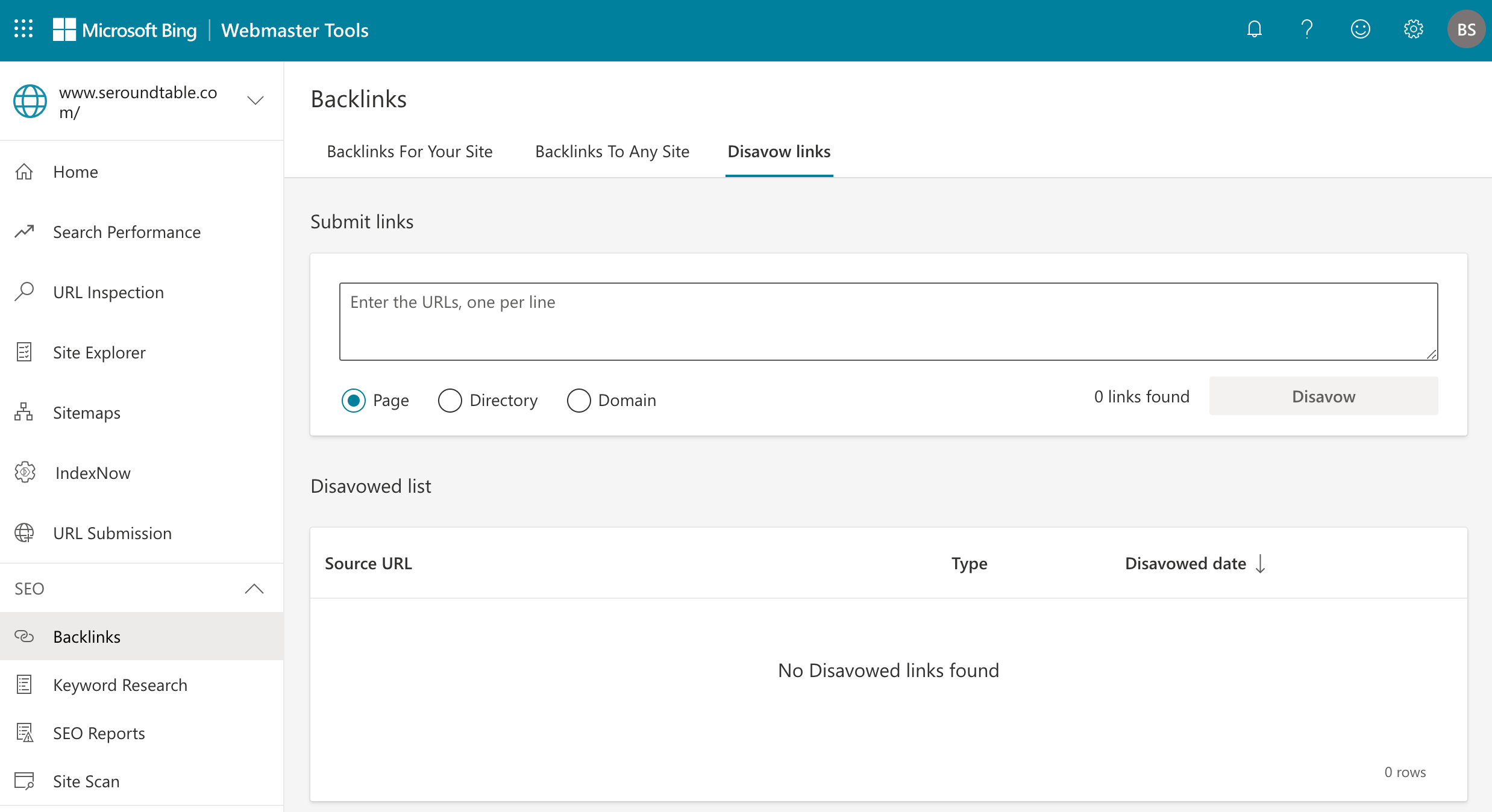 Bing Disavow Links Tool